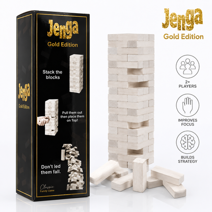 Jenga Gold Edition Premium Wooden Tower Blocks Game – Classic Family Stacking Game