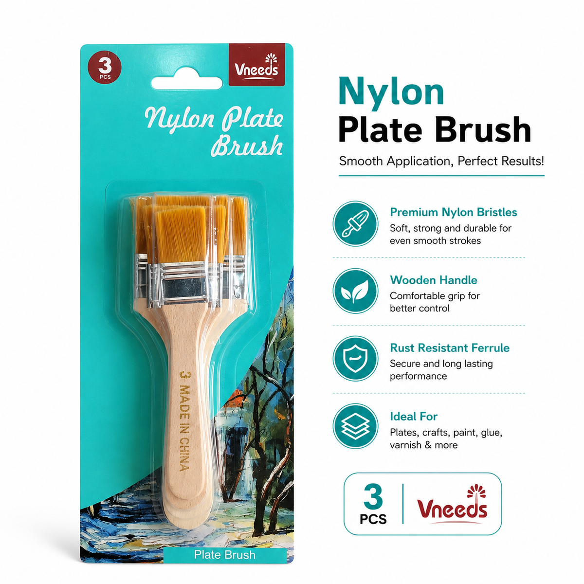 Nylon Flat Base Brush Set - 3 Piece