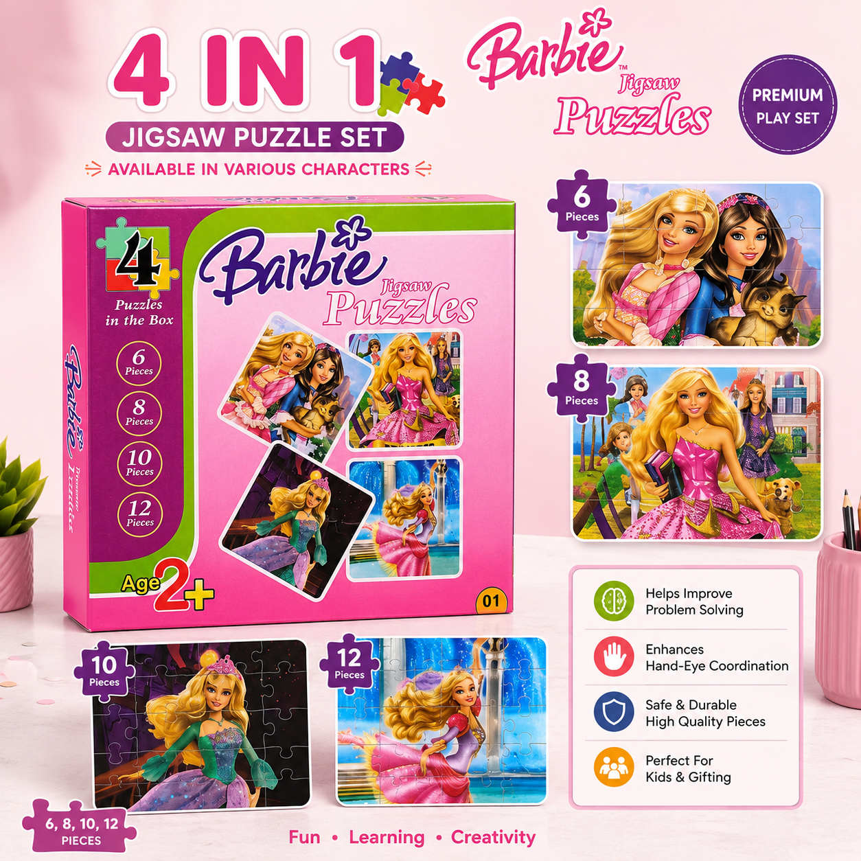 Premium 4-in-1 Jigsaw Puzzle Collection | Multiple Cartoon Characters