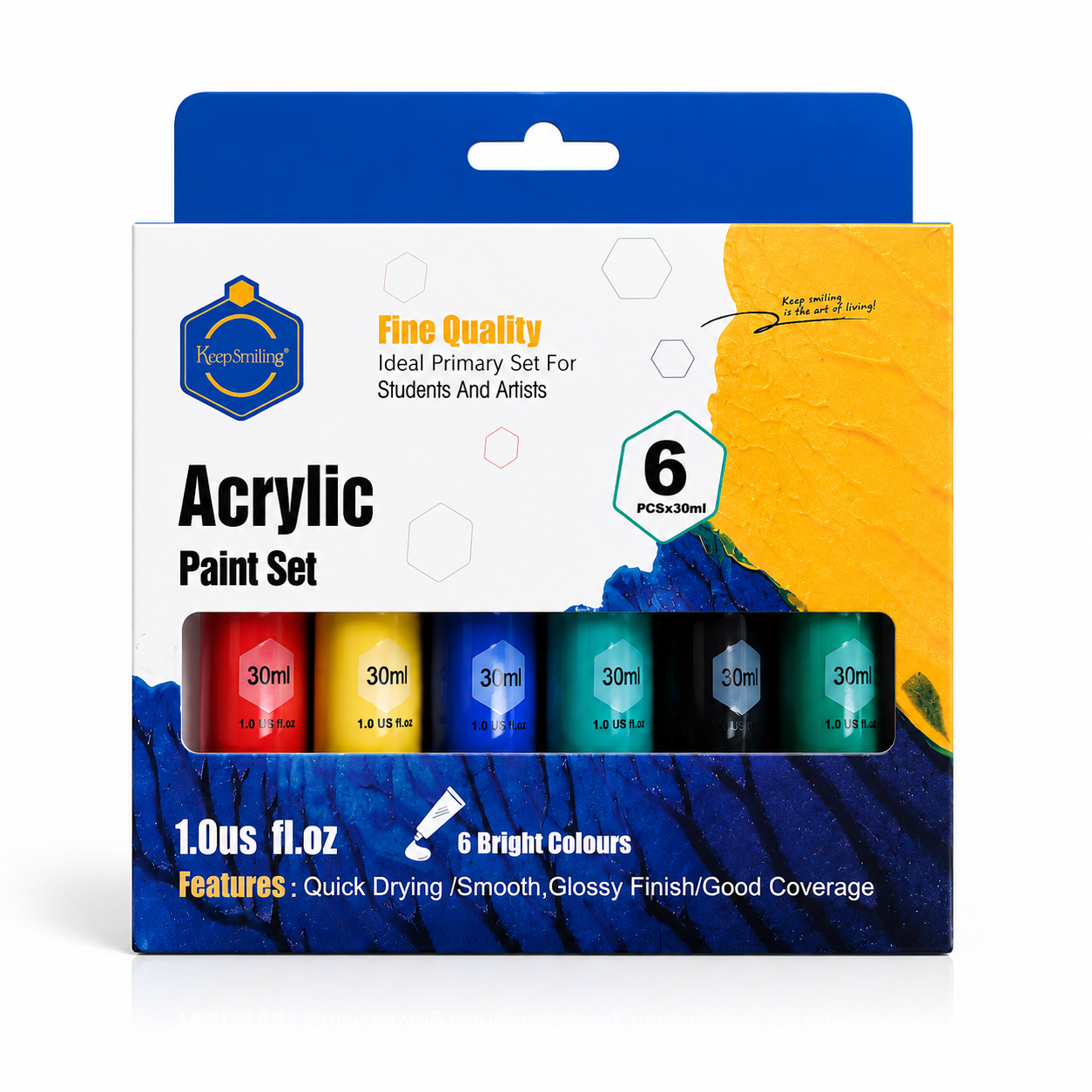 Keep Smiling Acrylic Colours 30ml (6 Pack) – Fast Drying Professional Paint Set