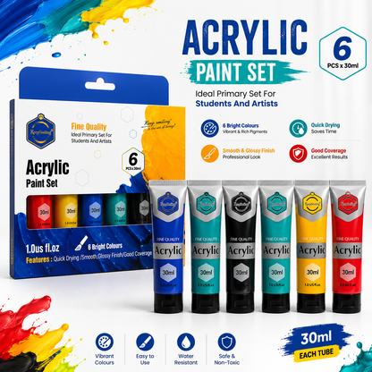 Keep Smiling Acrylic Colours 30ml (6 Pack) – Fast Drying Professional Paint Set