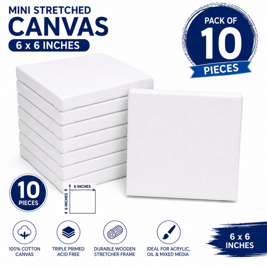 Pack of 10 Mini Stretched Canvas 6x6 Inches – Artist Painting Canvas Boards