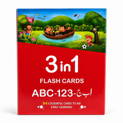 3 in 1 Flash Cards - ABC, 123 & Urdu (Large Size, 94 Cards)