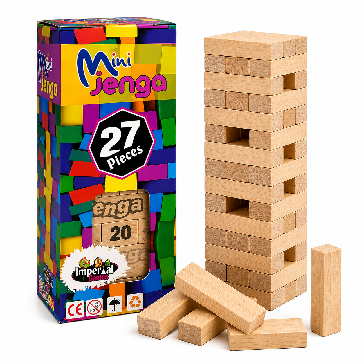 Mini Jenga Wooden Tower Game – 27 Pieces Family Stacking Blocks