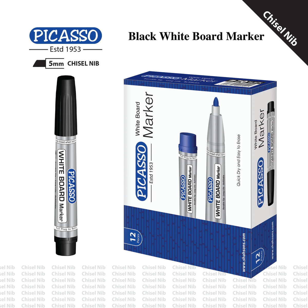 Picasso W/Board Marker Chisel Nib - Black