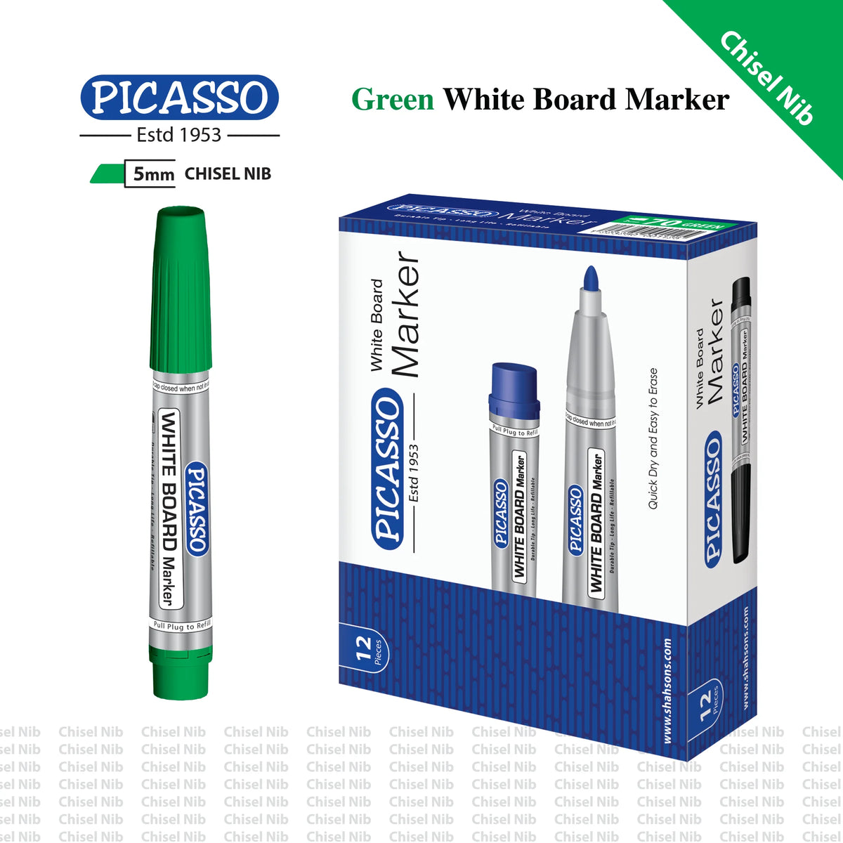 Picasso W/Board Marker Chisel Nib - Green