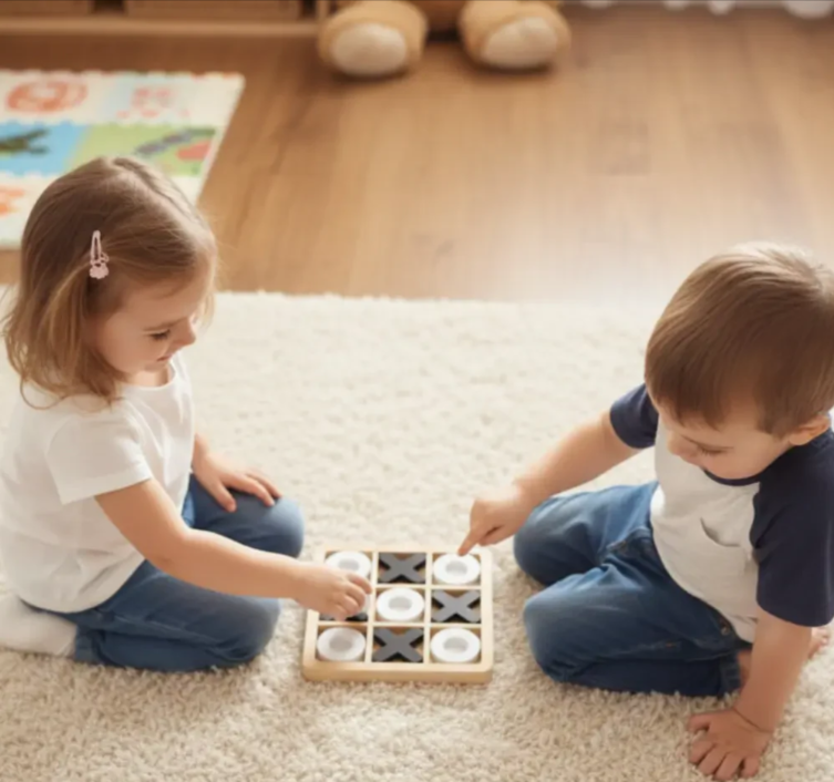 Premium Wooden Tic Tac Toe Game | Educational Montessori Puzzle Board for Kids & Adults