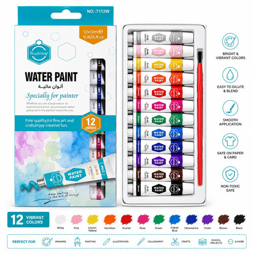 Keep Smiling 12 Colors Water Paint Set (12ml Each) with Brush